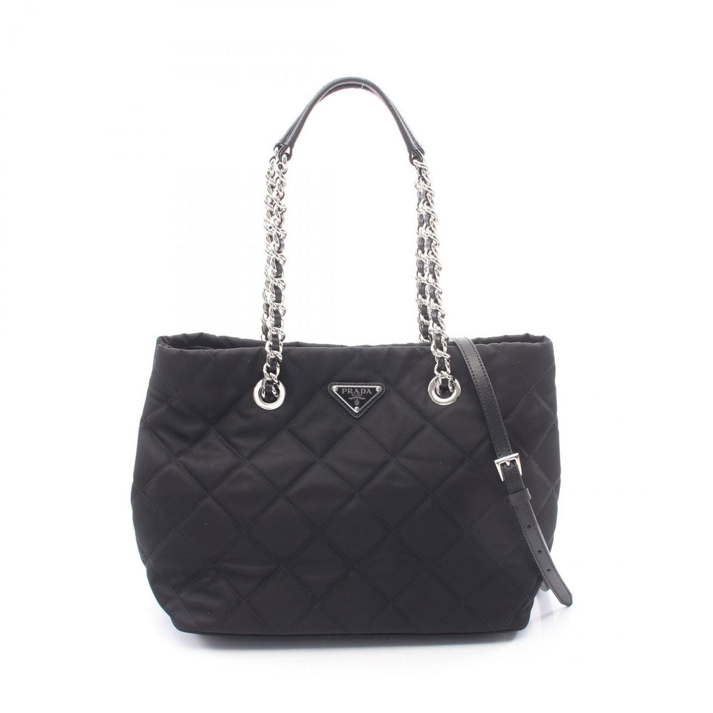 Prada Tote Bag Tessuto Impuntu 2-Way Black Nylon Saffiano Leather Triangle Logo