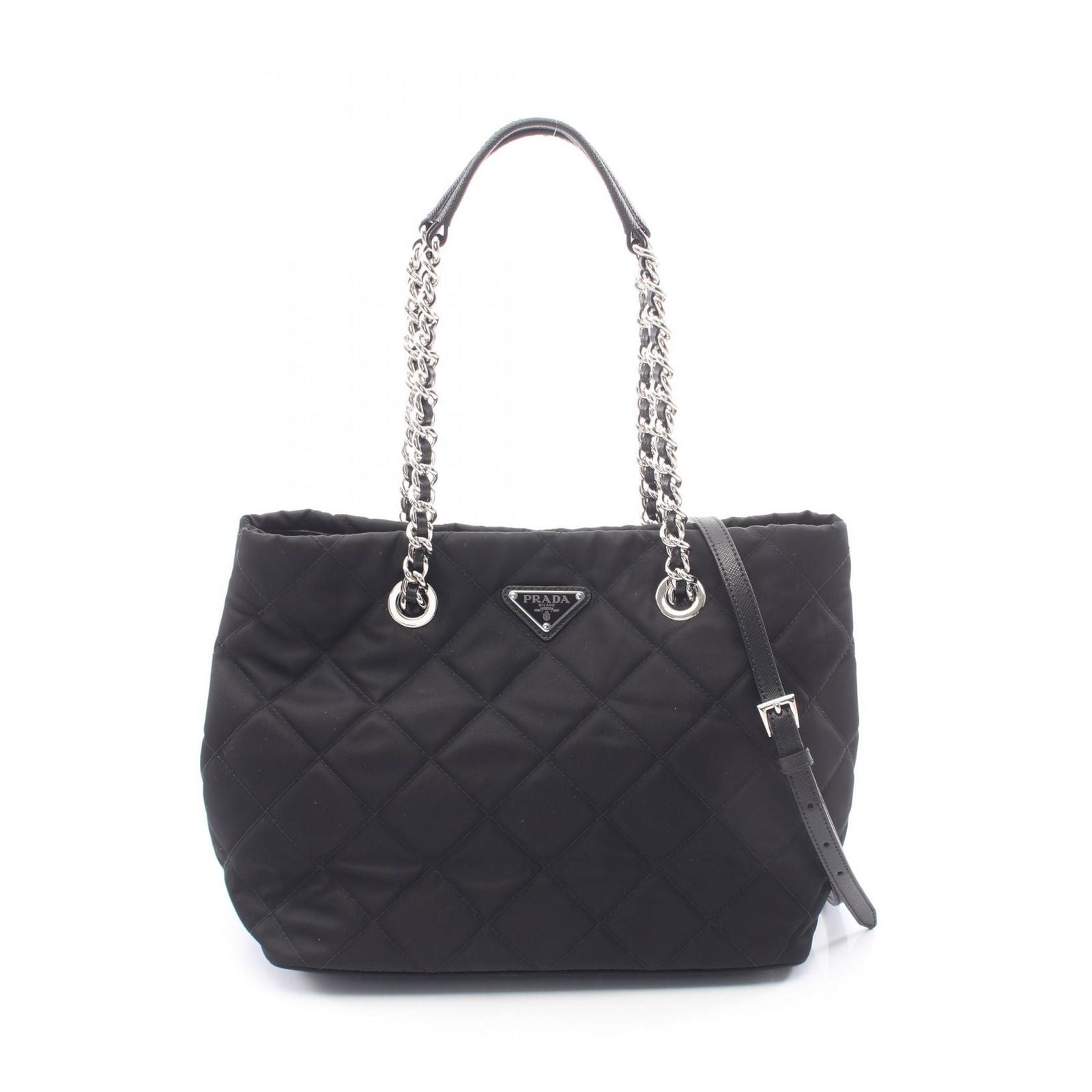 Prada Tote Bag Tessuto Impuntu 2-Way Black Nylon Saffiano Leather Triangle Logo