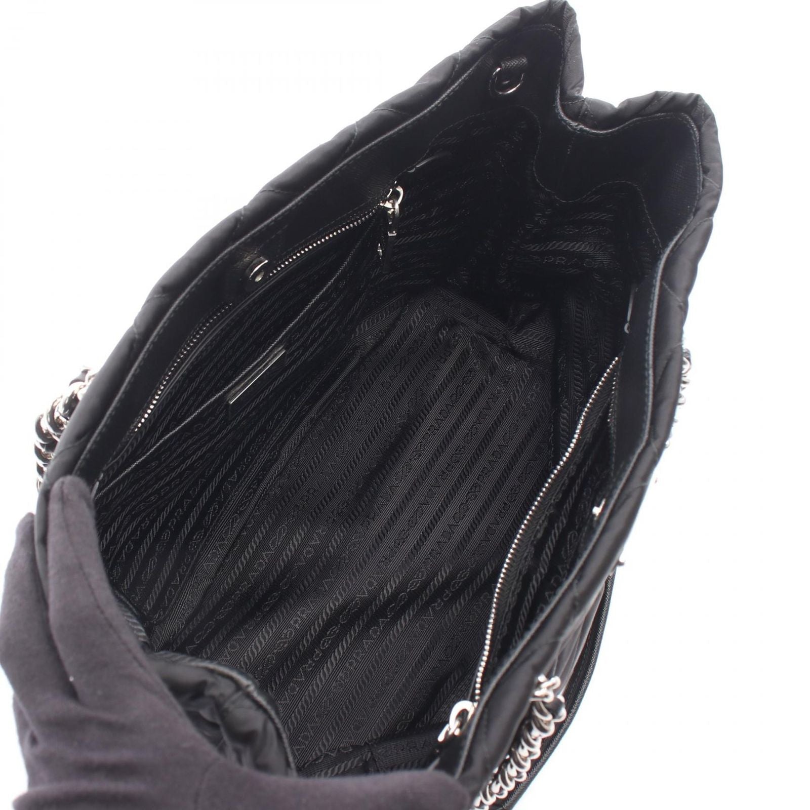 Prada Tote Bag Tessuto Impuntu 2-Way Black Nylon Saffiano Leather Triangle Logo — view 3