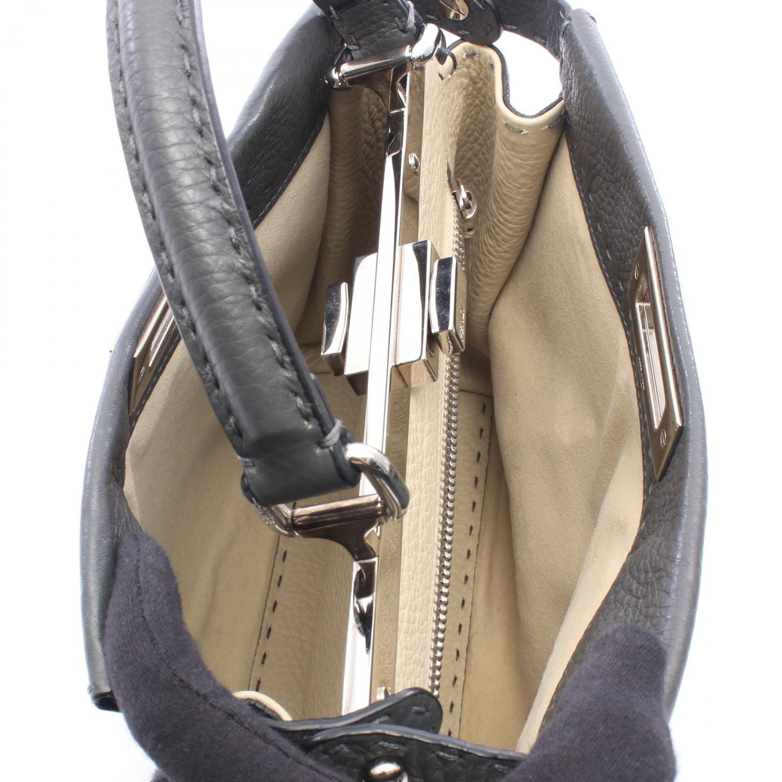 Fendi Handbag Peekaboo Regular Selleria 2-Way Gray Leather — view 3
