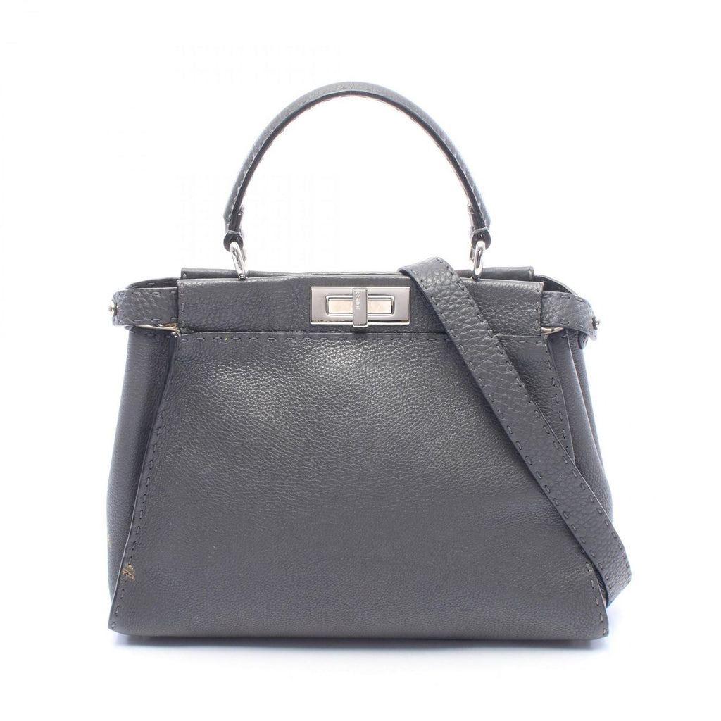 Fendi Handbag Peekaboo Regular Selleria 2-Way Gray Leather