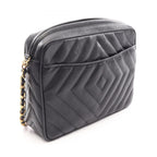 Chanel Shoulder Bag Diamond Stitch CC Logo Black Caviar Leather Fringe Chain — view 2