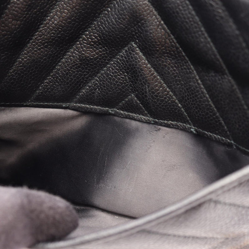 Chanel Shoulder Bag Diamond Stitch CC Logo Black Caviar Leather Fringe Chain — view 8