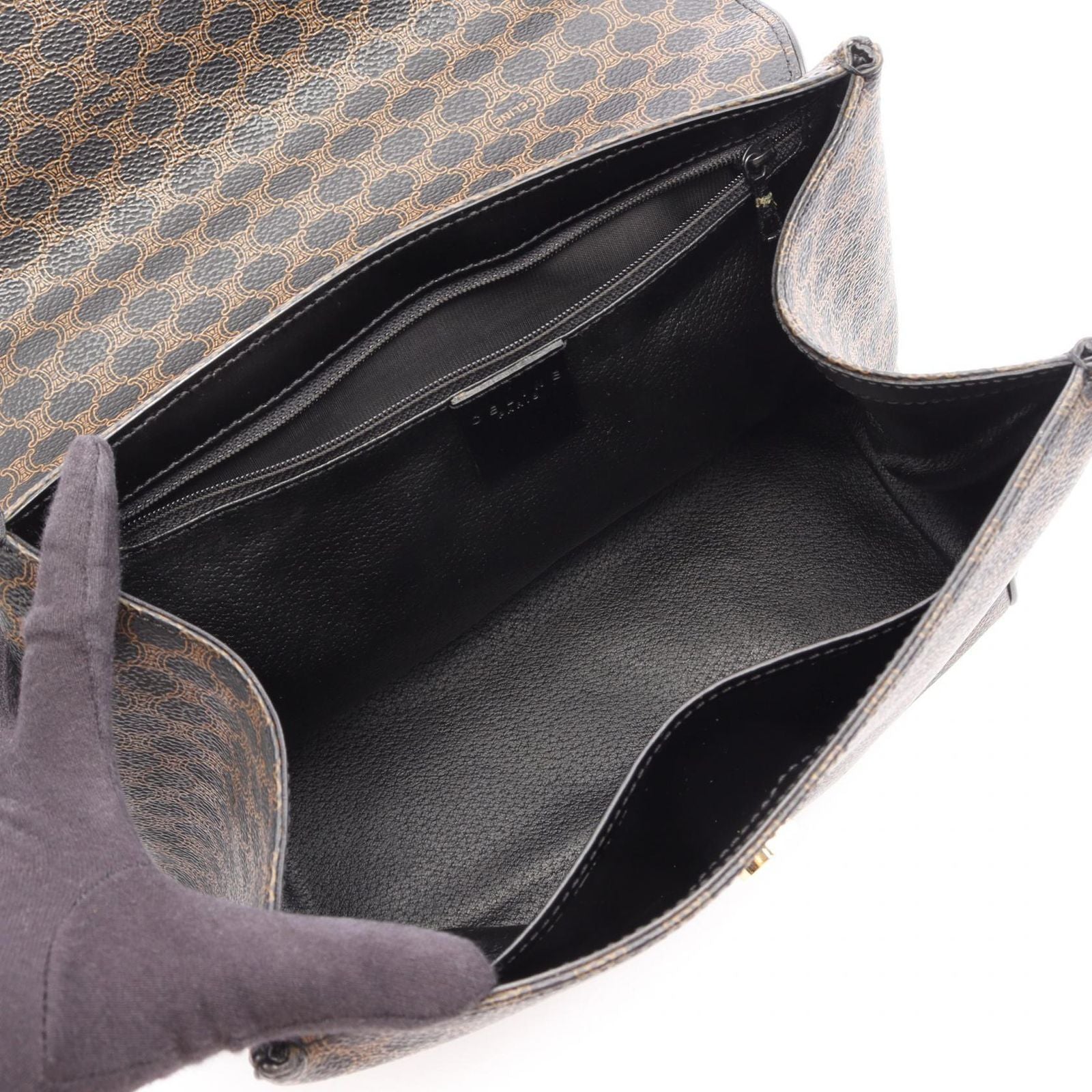 Celine Handbag Macadam Top Handle Black Leather Bag — view 3