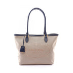 Prada Tote Bag Tessuto Soft CA Beige Navy Canvas Leather Logo Jacquard