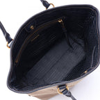 Prada Tote Bag Tessuto Soft CA Beige Navy Canvas Leather Logo Jacquard — view 3