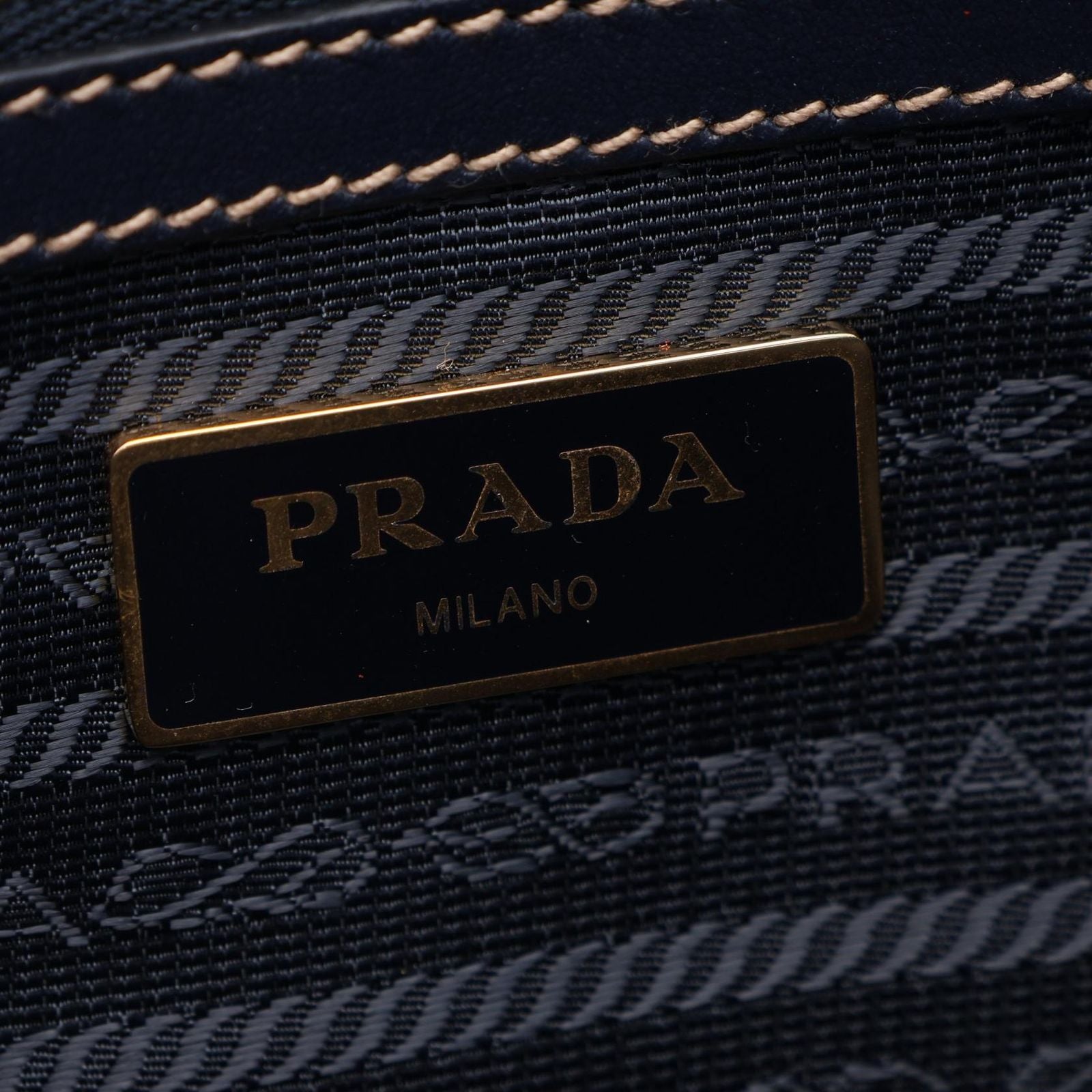 Prada Tote Bag Tessuto Soft CA Beige Navy Canvas Leather Logo Jacquard — view 4