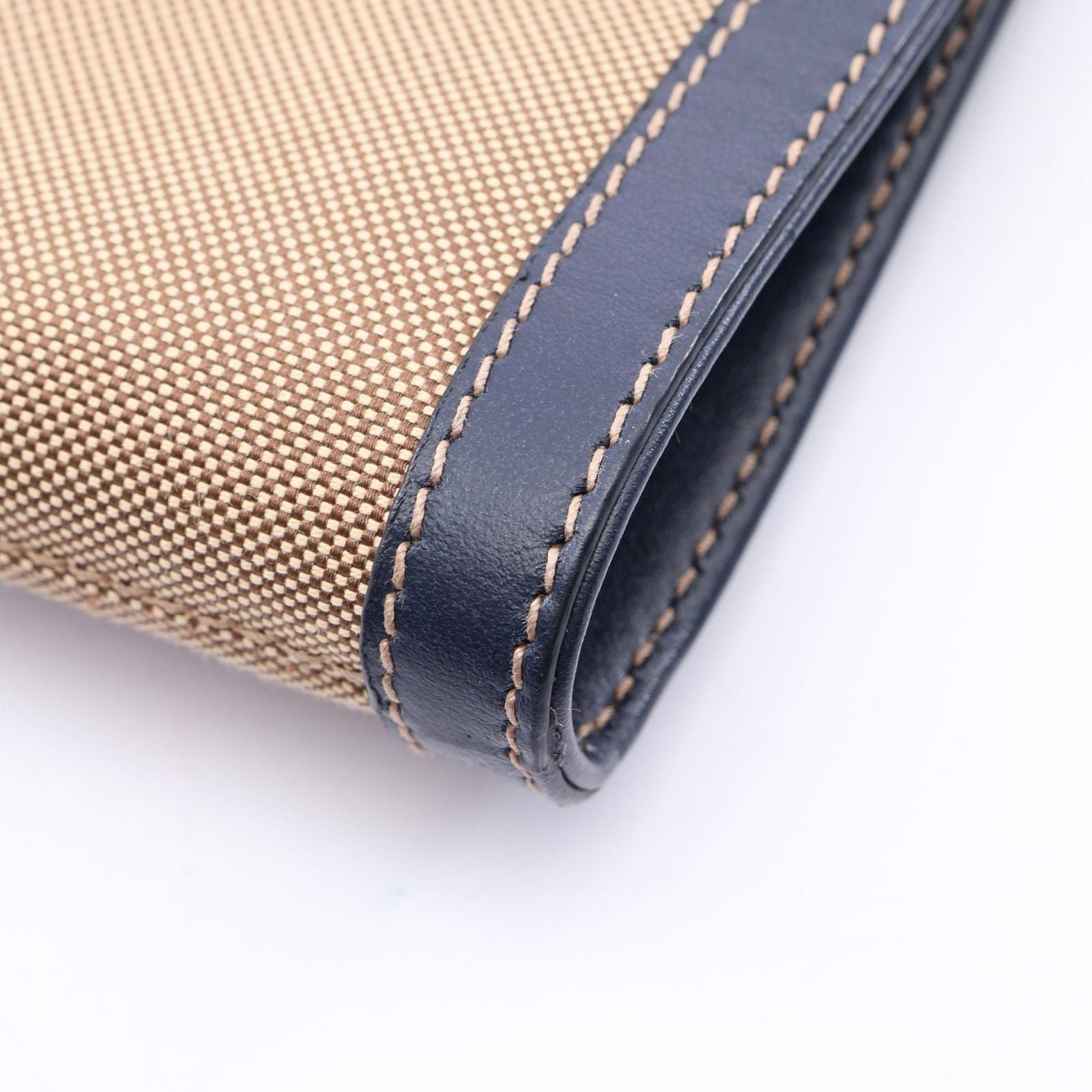 Prada Tote Bag Tessuto Soft CA Beige Navy Canvas Leather Logo Jacquard — view 6