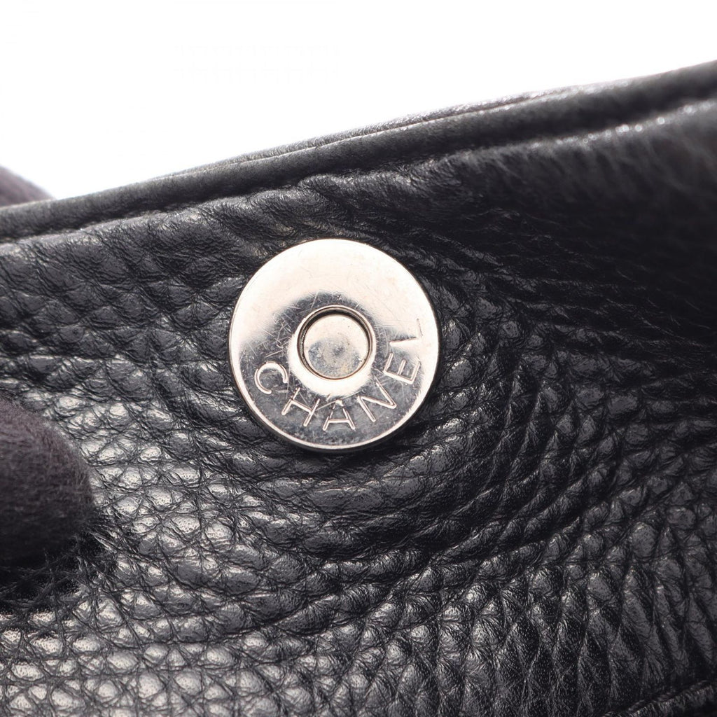 Chanel Handbag Logo Black Leather Fringe Handle Bag — view 6