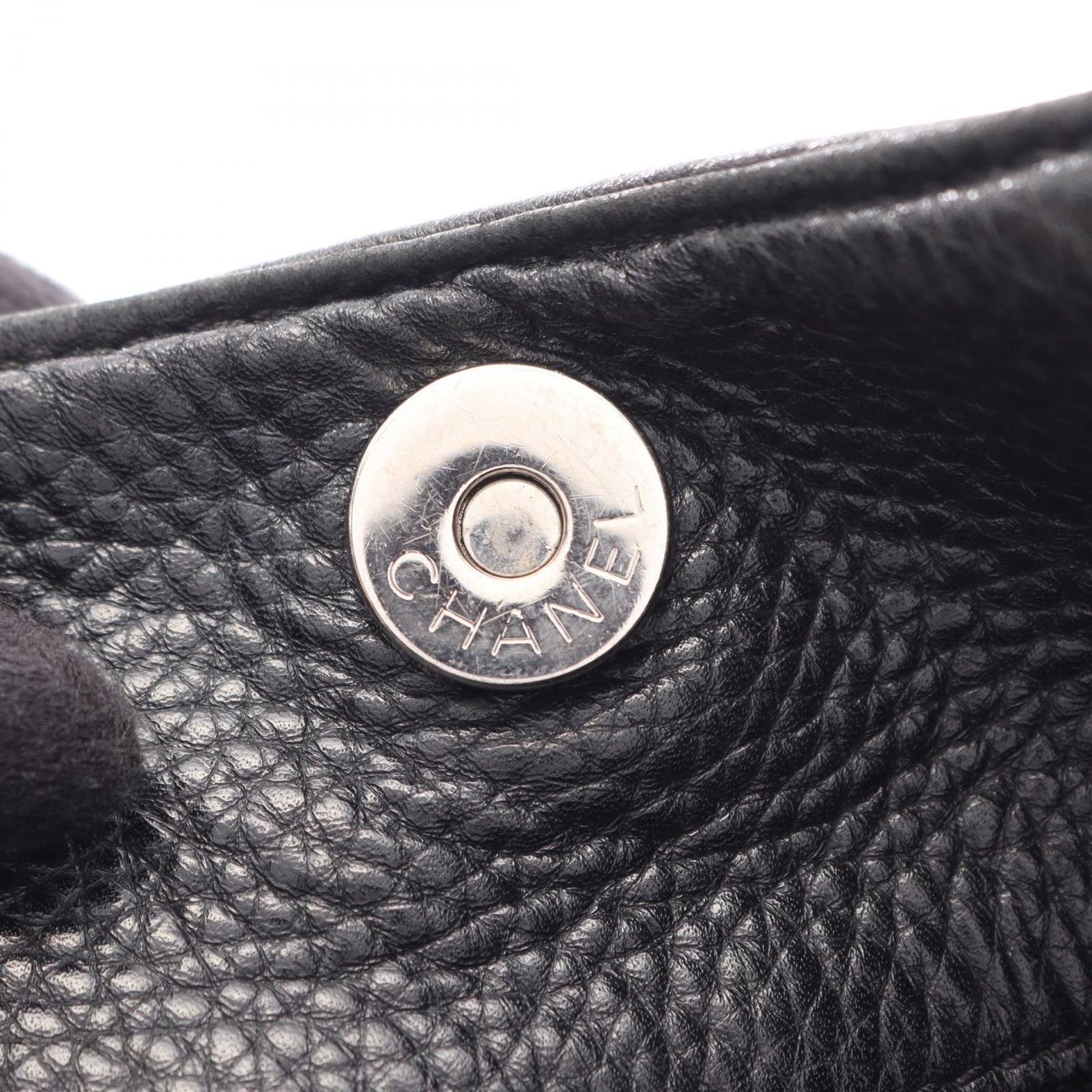 Chanel Handbag Logo Black Leather Fringe Handle Bag — view 6