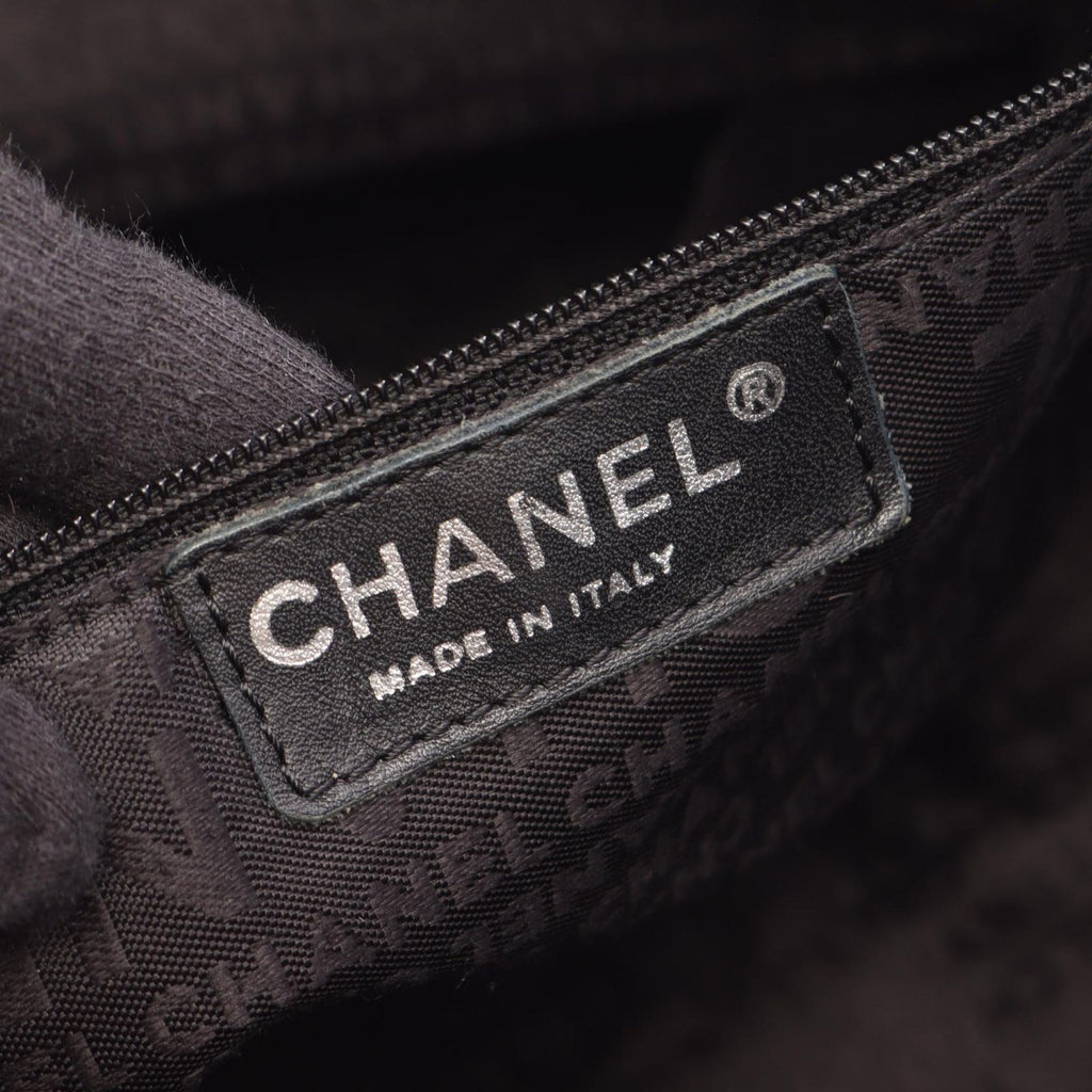 Chanel Handbag Logo Black Leather Fringe Handle Bag — view 4