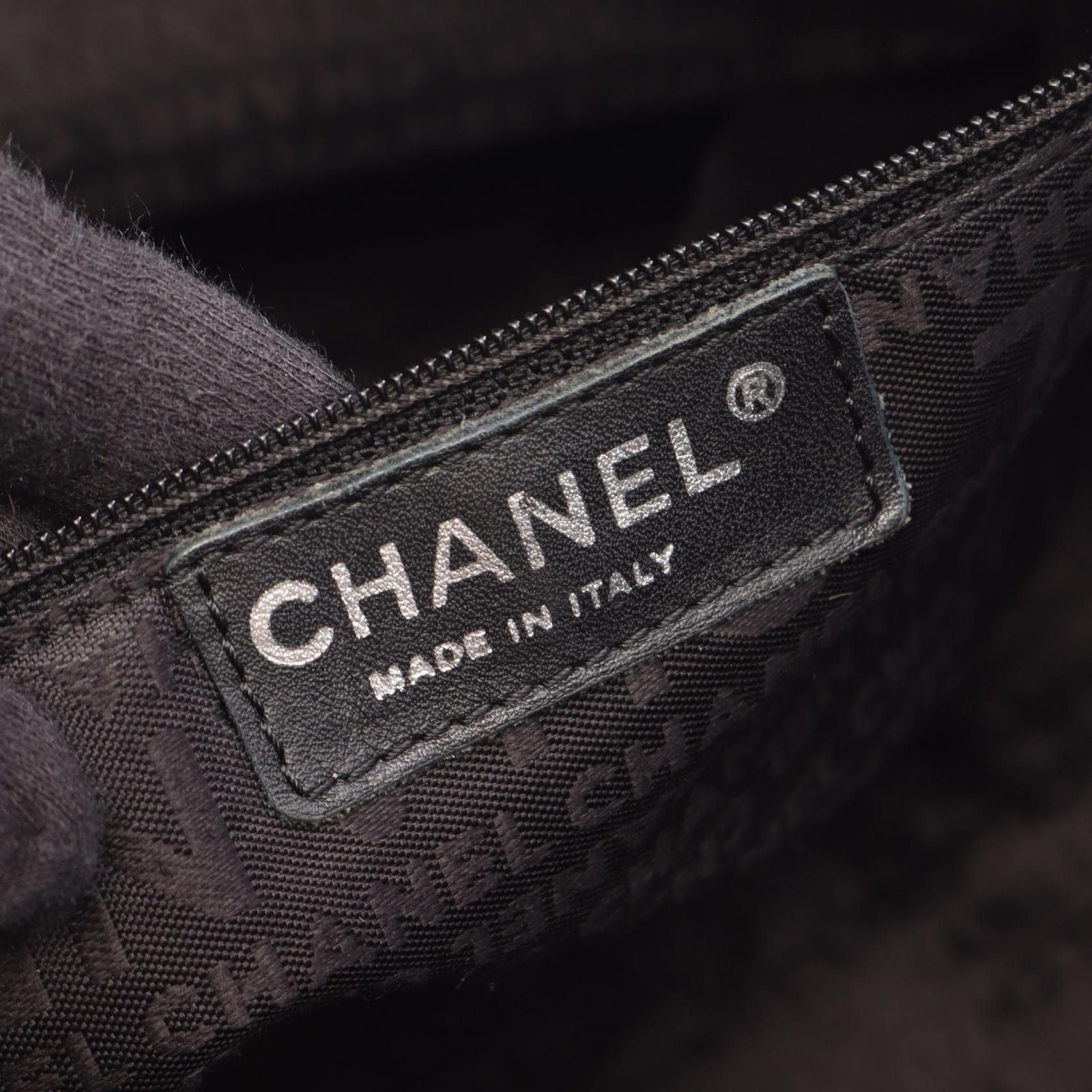 Chanel Handbag Logo Black Leather Fringe Handle Bag — view 4