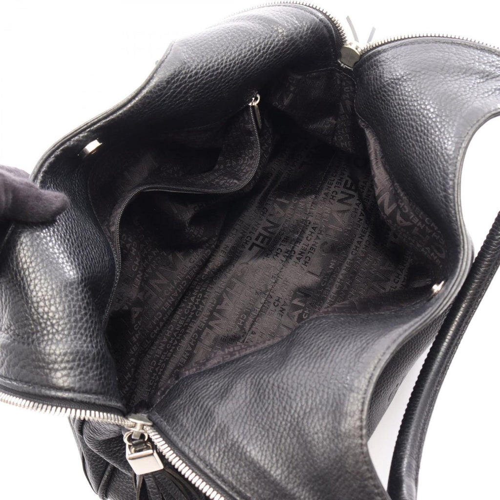 Chanel Handbag Logo Black Leather Fringe Handle Bag — view 3