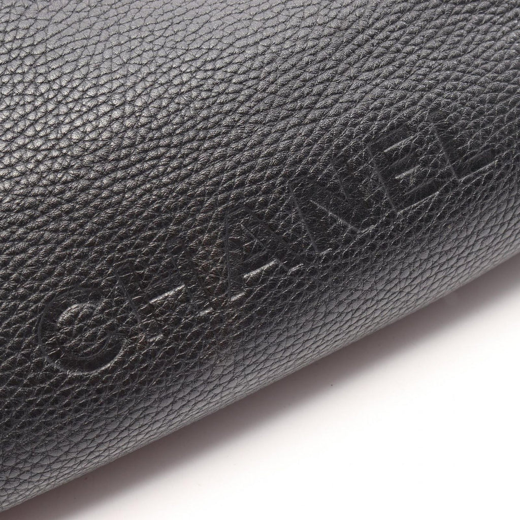 Chanel Handbag Logo Black Leather Fringe Handle Bag — view 8