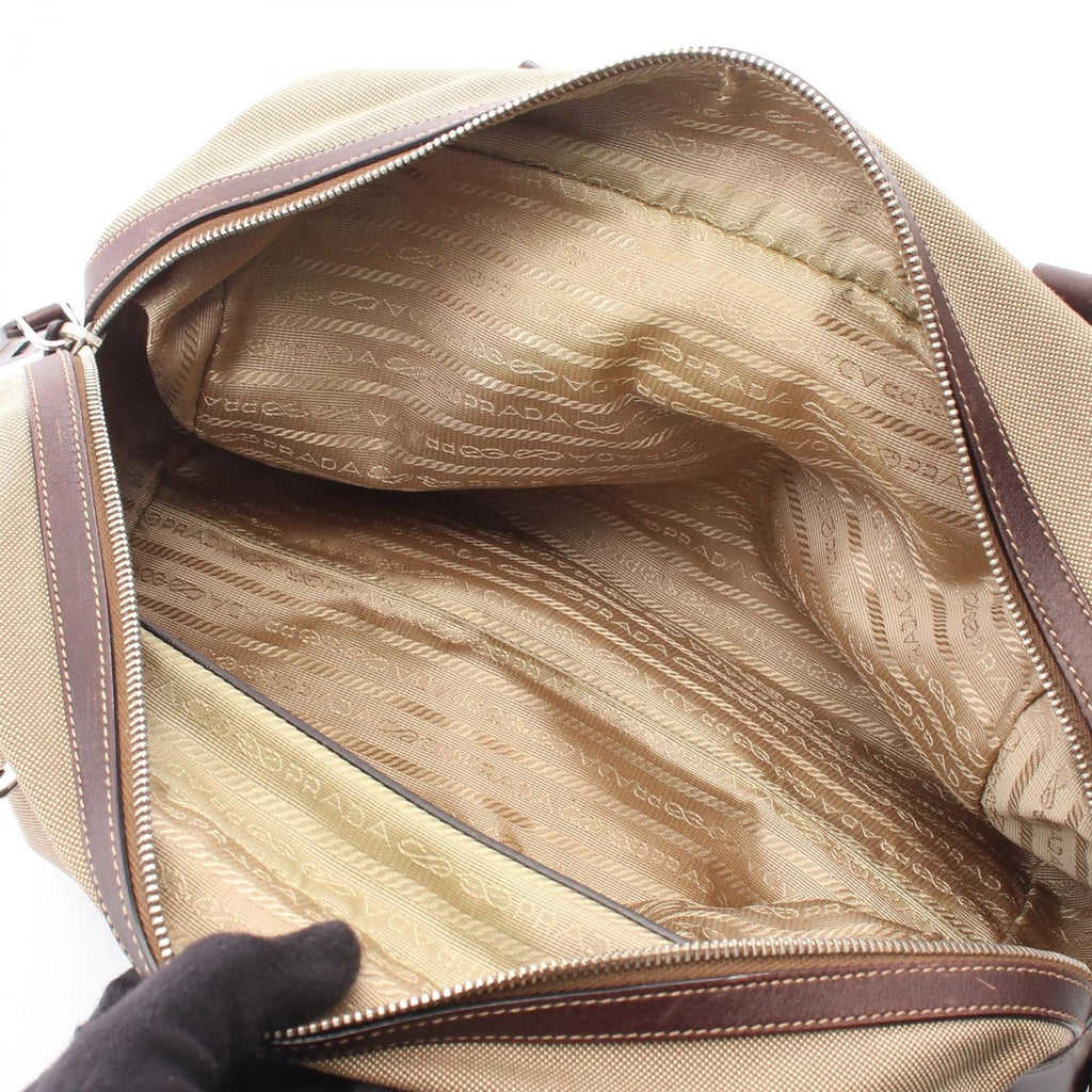 Prada Logo Jacquard Beige Brown Canvas Leather Shoulder Bag — view 5