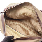 Prada Logo Jacquard Beige Brown Canvas Leather Shoulder Bag — view 5
