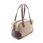 Prada Logo Jacquard Beige Brown Canvas Leather Shoulder Bag — view 2