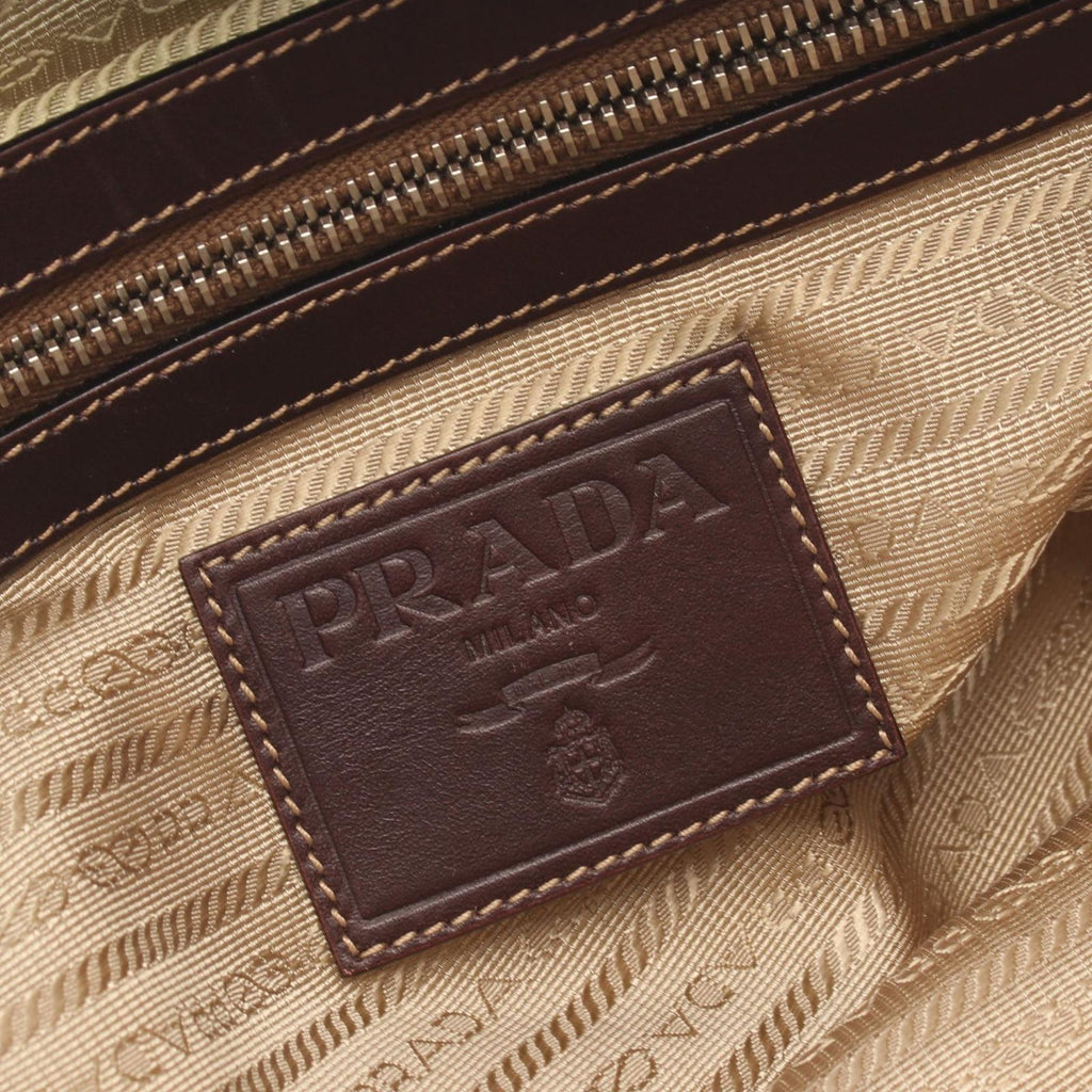 Prada Logo Jacquard Beige Brown Canvas Leather Shoulder Bag — view 4