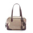 Prada Logo Jacquard Beige Brown Canvas Leather Shoulder Bag