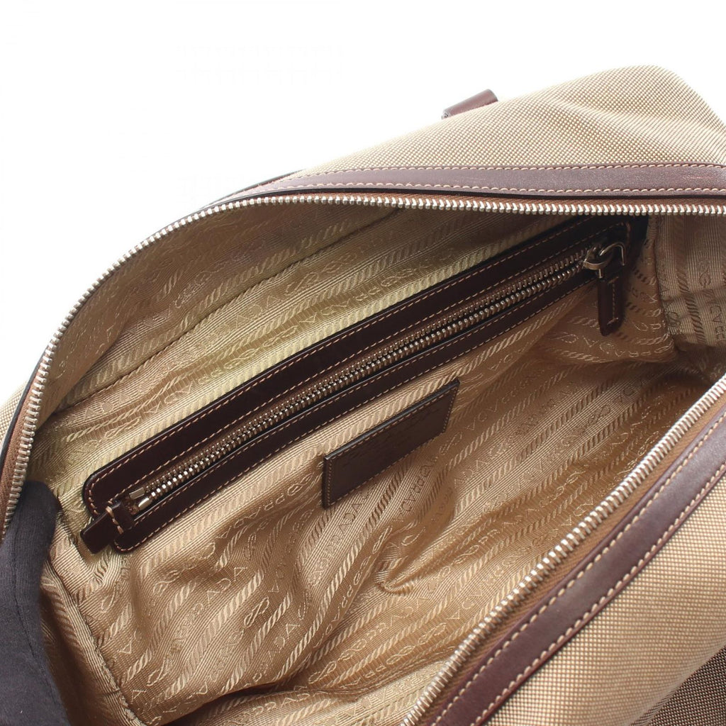 Prada Logo Jacquard Beige Brown Canvas Leather Shoulder Bag — view 6