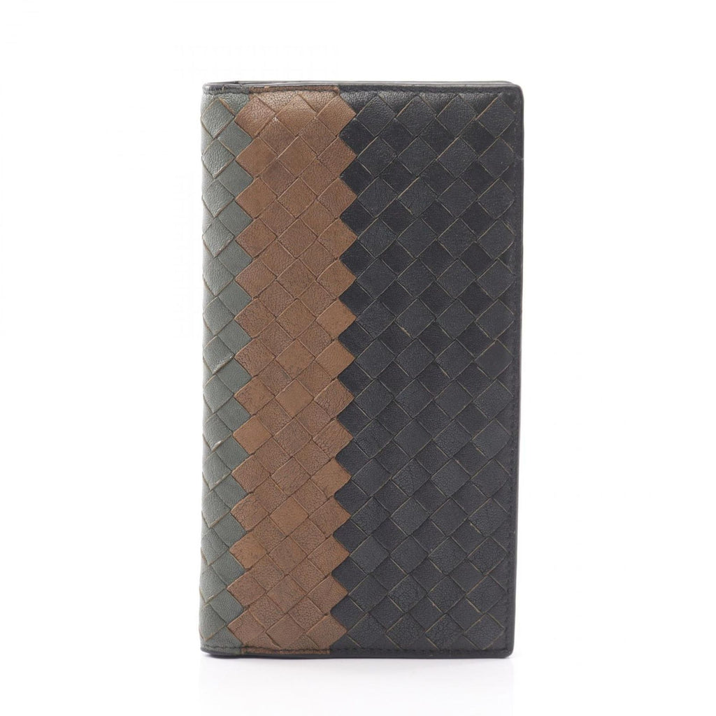 Bottega Veneta Bifold Wallet Intrecciato Navy Beige Smoke Blue Leather
