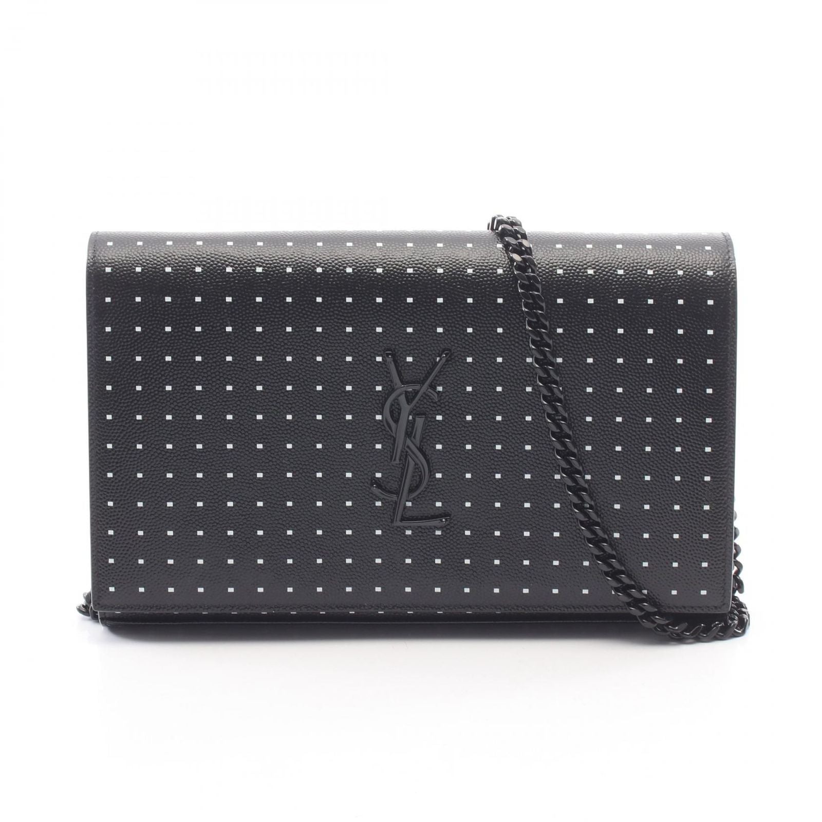 Saint Laurent Paris Shoulder Bag YSL Monogram Polka Dot Black Leather Kate