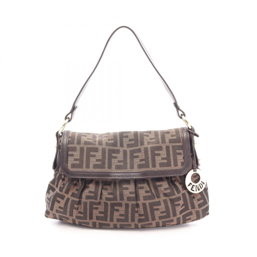 Fendi Shoulder Bag Zucca Brown Dark Canvas Leather
