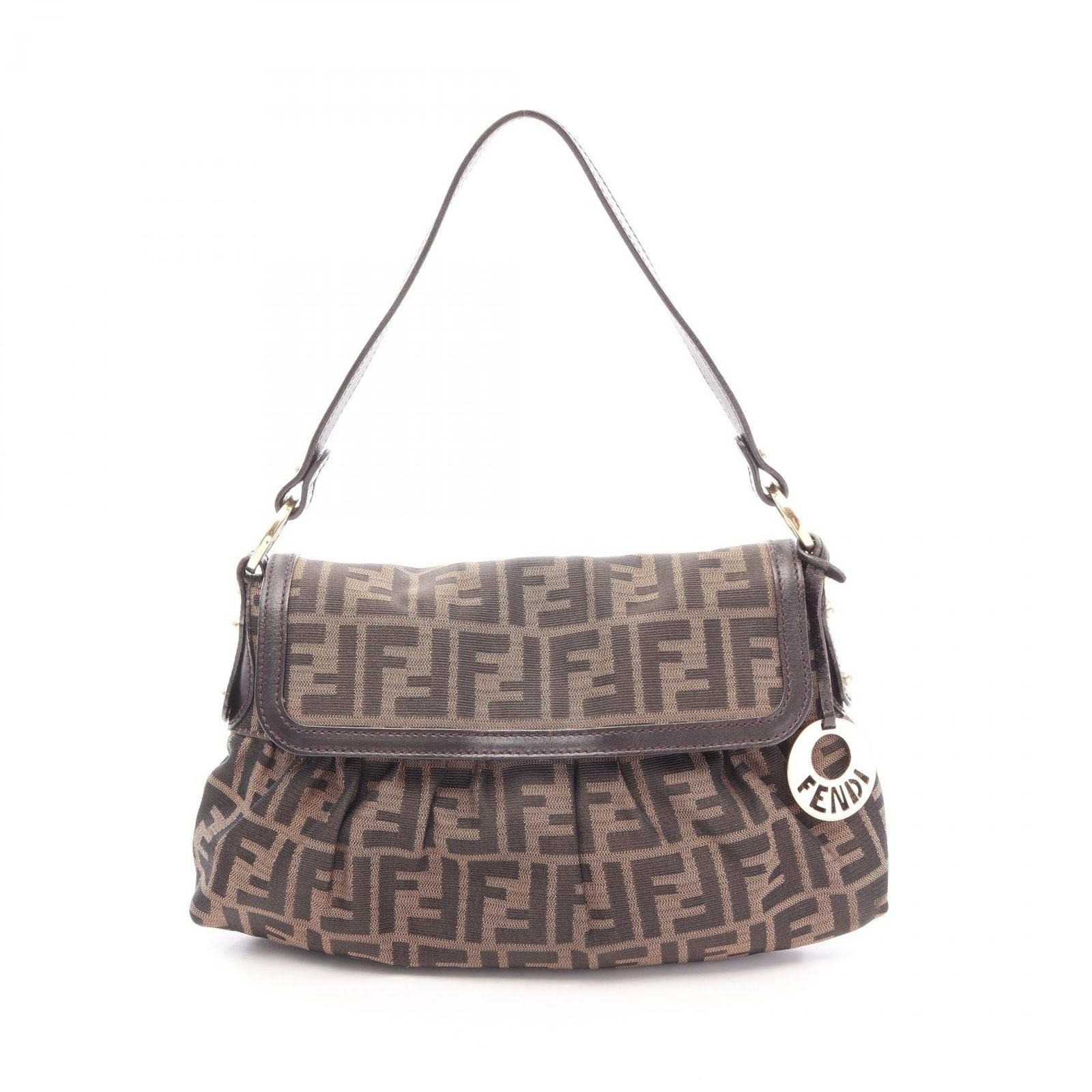 Fendi Shoulder Bag Zucca Brown Dark Canvas Leather
