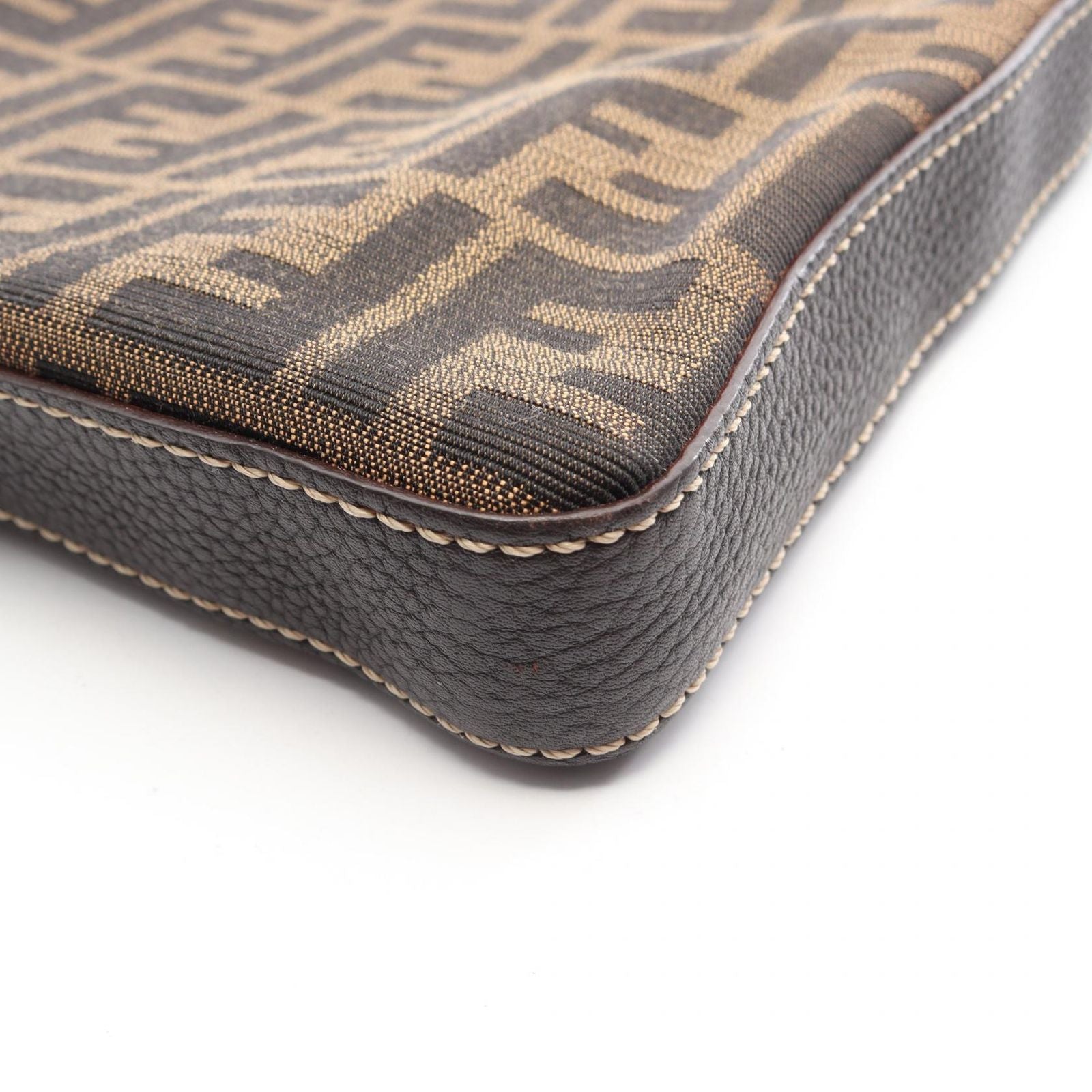 Fendi Shoulder Bag Selleria Zucca Brown Ivory Canvas Leather — view 5