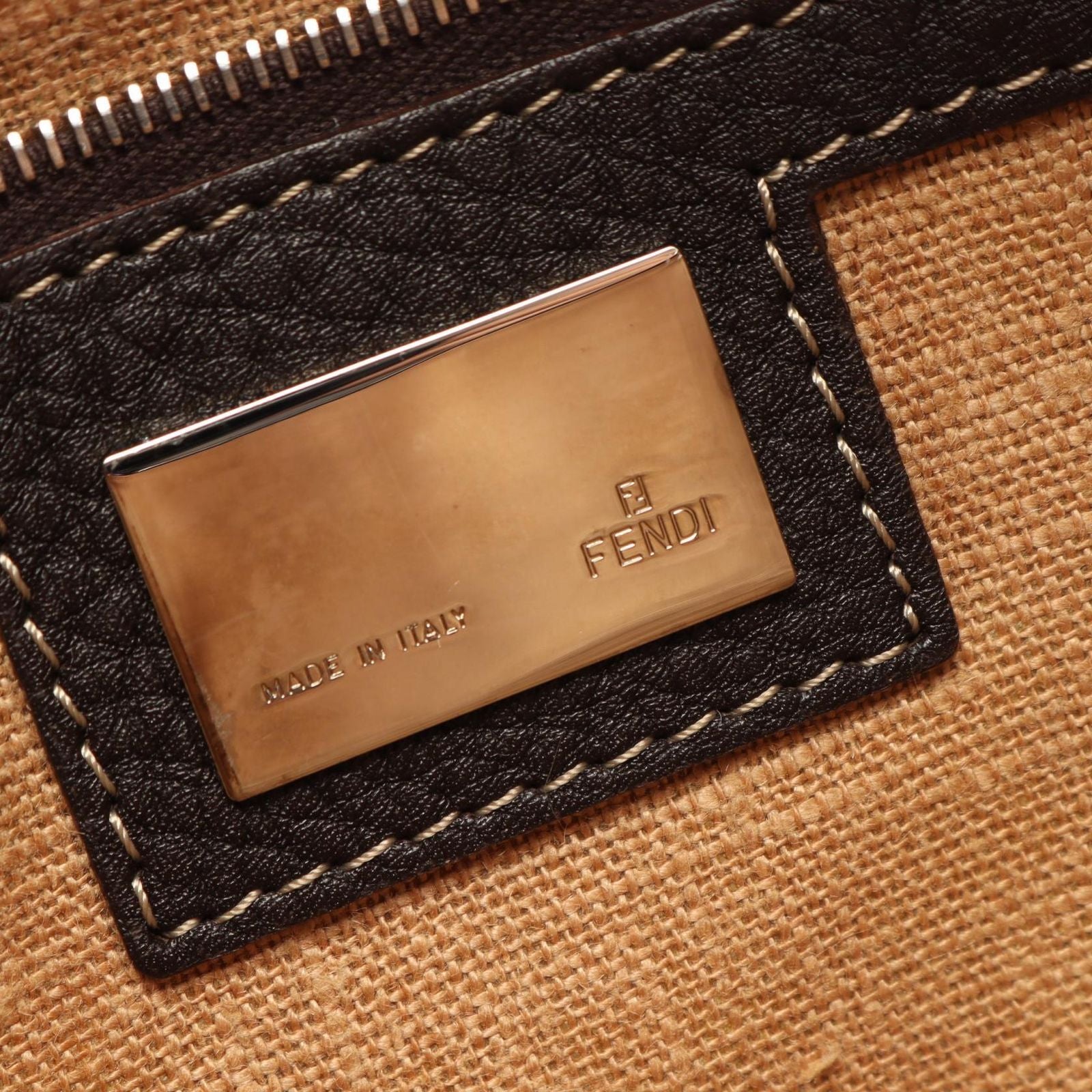 Fendi Shoulder Bag Selleria Zucca Brown Ivory Canvas Leather — view 4
