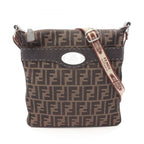 Fendi Shoulder Bag Selleria Zucca Brown Ivory Canvas Leather