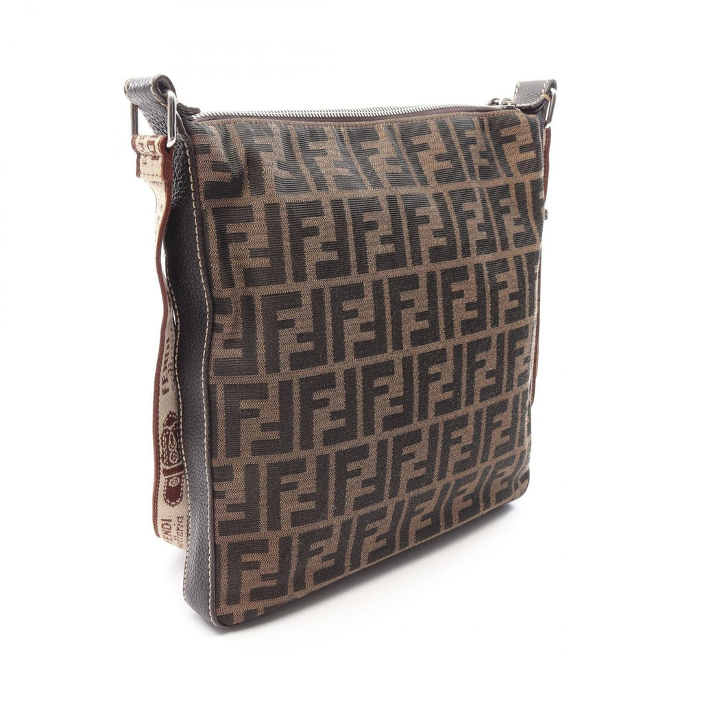 Fendi Shoulder Bag Selleria Zucca Brown Ivory Canvas Leather — view 2
