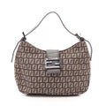 Fendi Shoulder Bag Zucchino Dark Brown Beige Canvas Leather