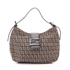 Fendi Shoulder Bag Zucchino Dark Brown Beige Canvas Leather