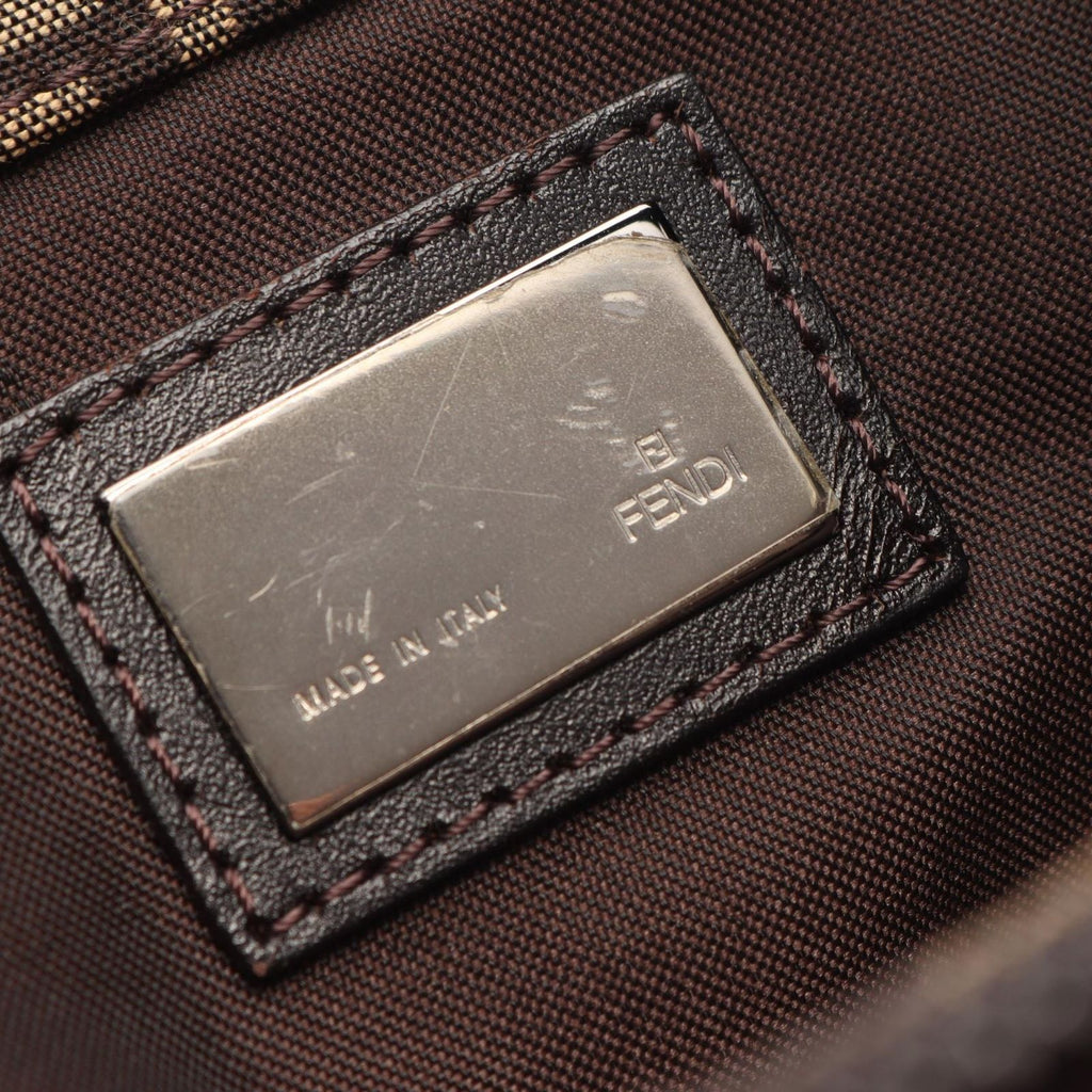 Fendi Shoulder Bag Zucchino Dark Brown Beige Canvas Leather — view 4