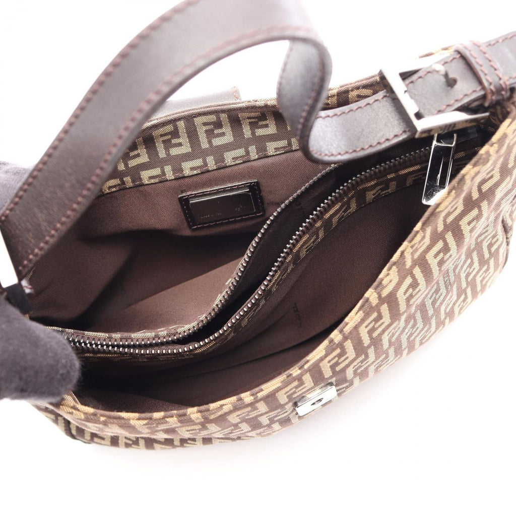 Fendi Shoulder Bag Zucchino Dark Brown Beige Canvas Leather — view 3