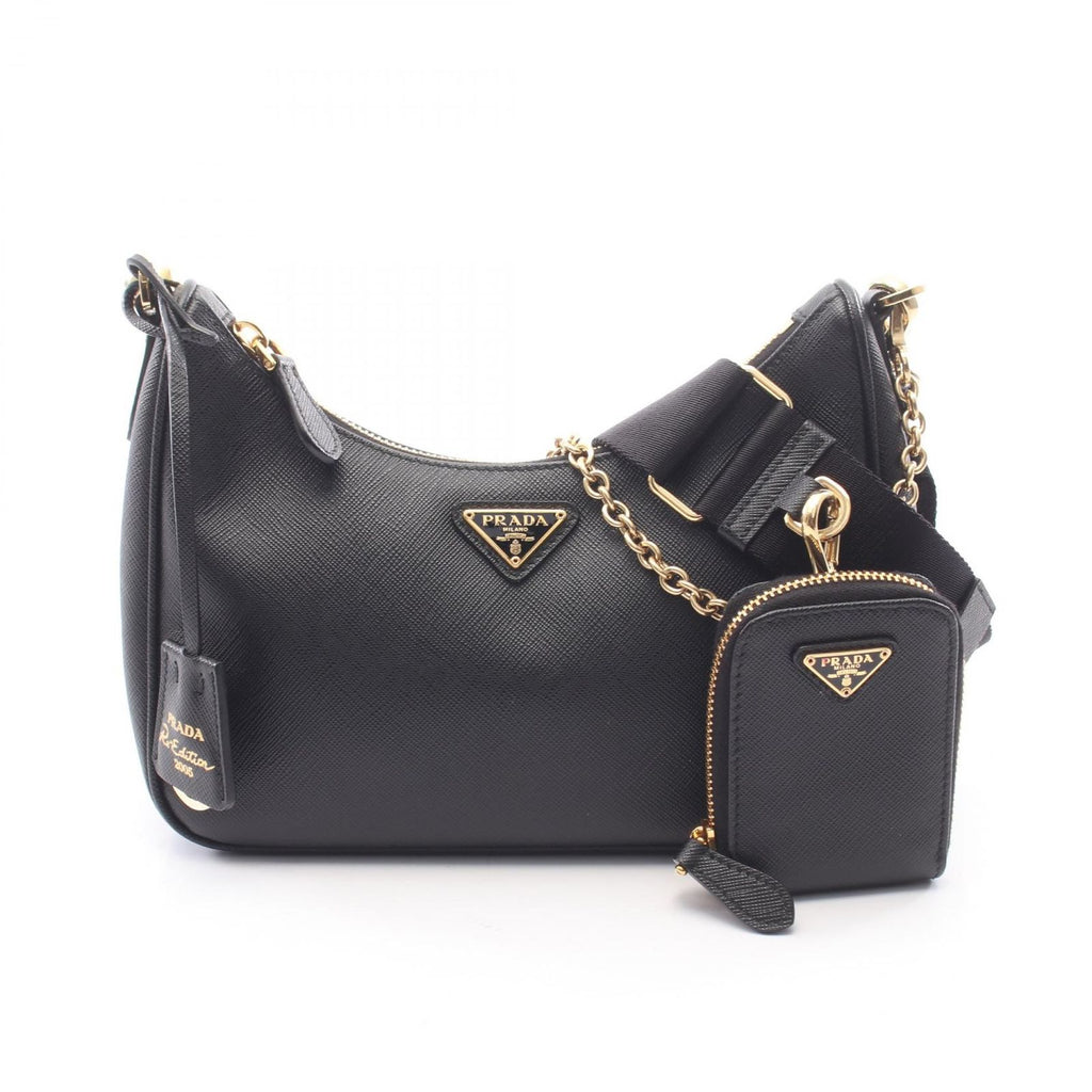 Prada Shoulder Bag Re-Edition Black Saffiano Leather 2005 2-Way