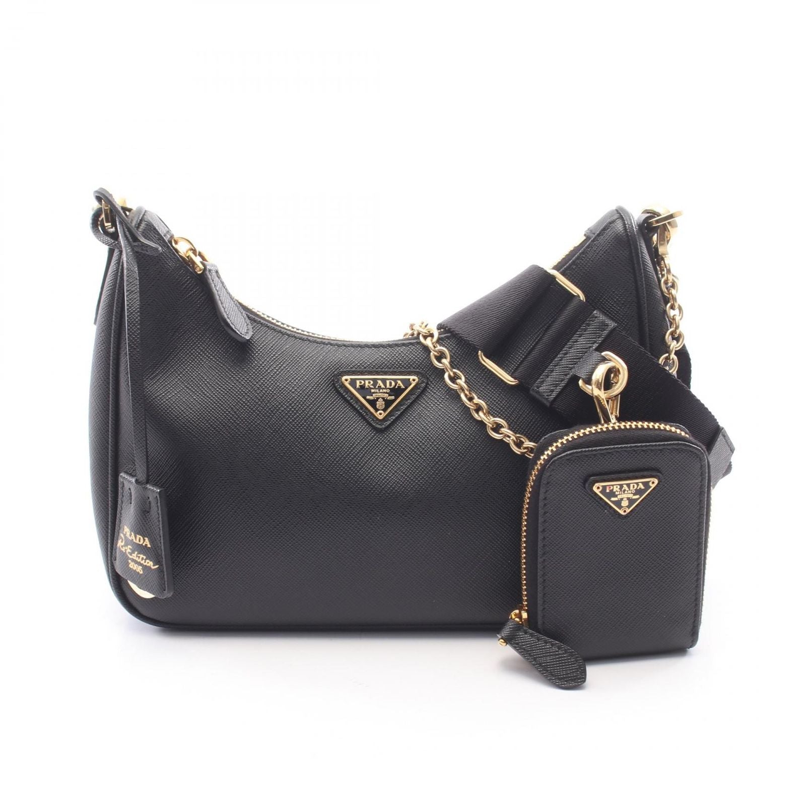 Prada Shoulder Bag Re-Edition Black Saffiano Leather 2005 2-Way