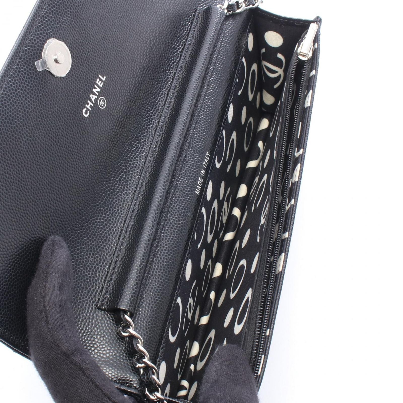 Chanel Shoulder Bag Quilted Black Caviar Leather Chain — view 3