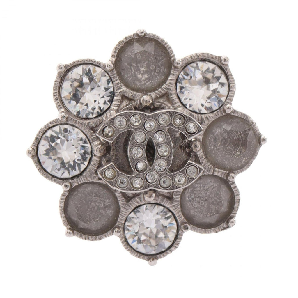 Chanel Ring CC Logo Flower Motif Silver