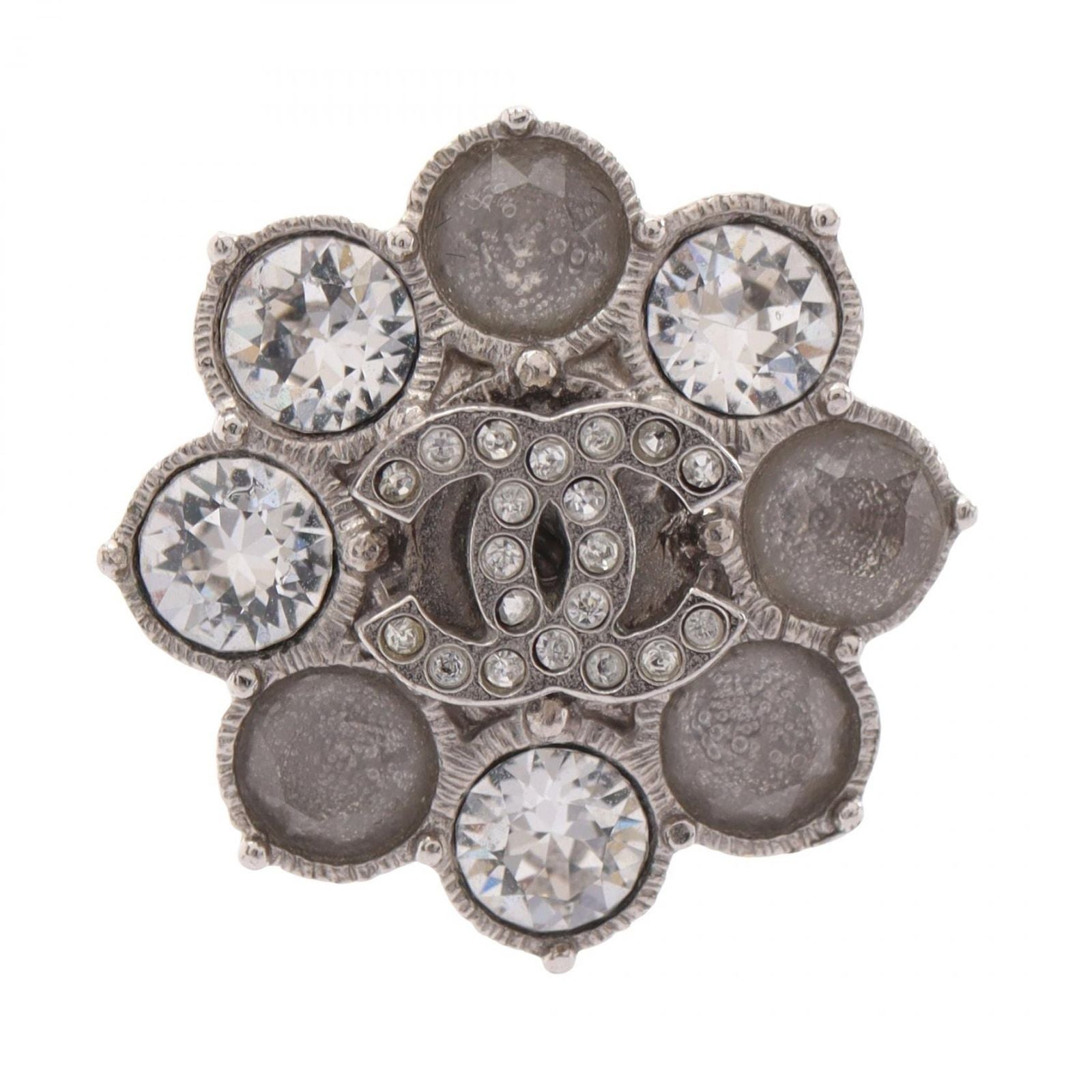 Chanel Ring CC Logo Flower Motif Silver