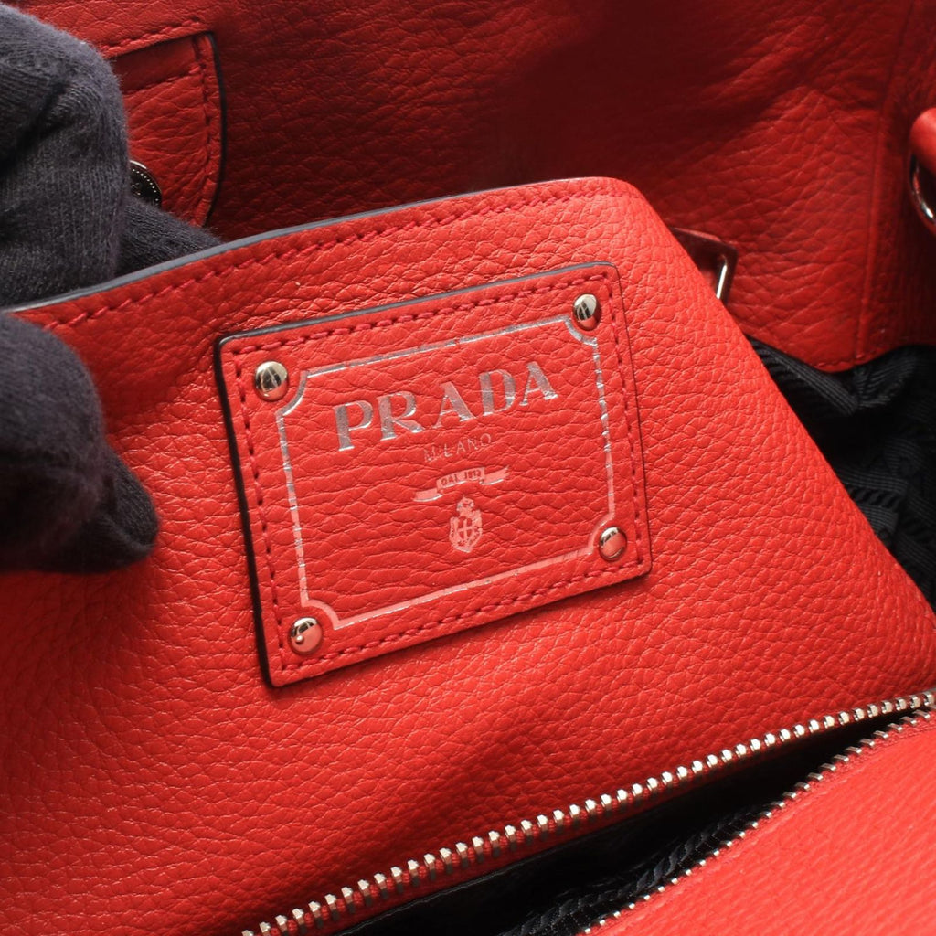 Prada Tote Bag Vitello Phenix Red Leather Triangle Logo — view 4