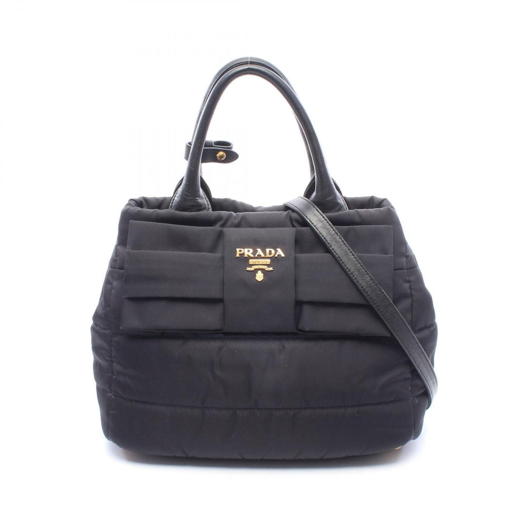 Prada Handbag Tessuto Bomber 2-Way Black Nylon Leather Ribbon