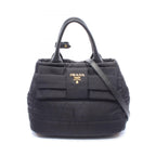 Prada Handbag Tessuto Bomber 2-Way Black Nylon Leather Ribbon