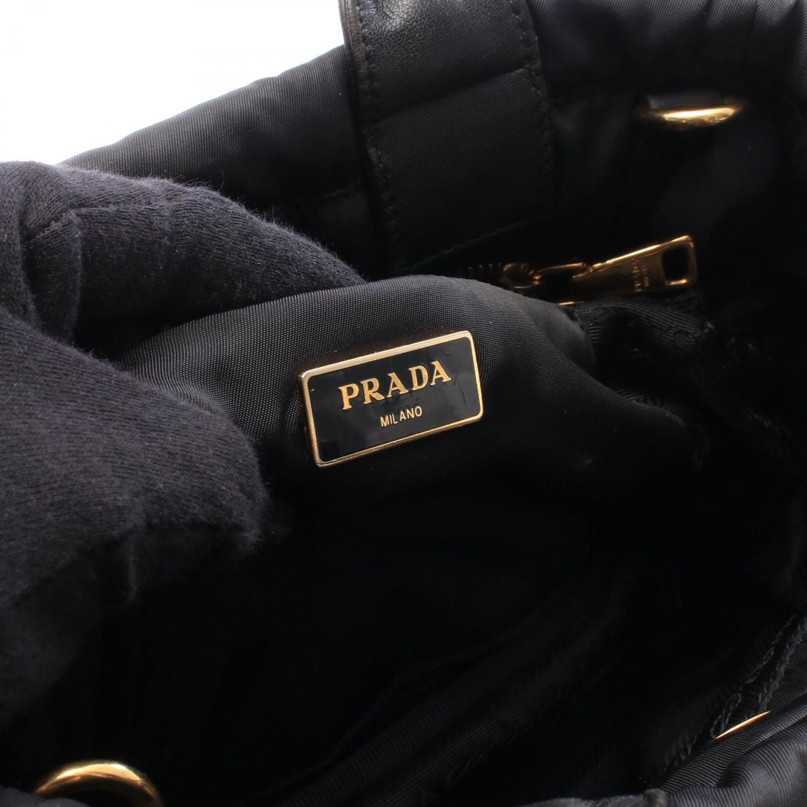 Prada Handbag Tessuto Bomber 2-Way Black Nylon Leather Ribbon — view 4