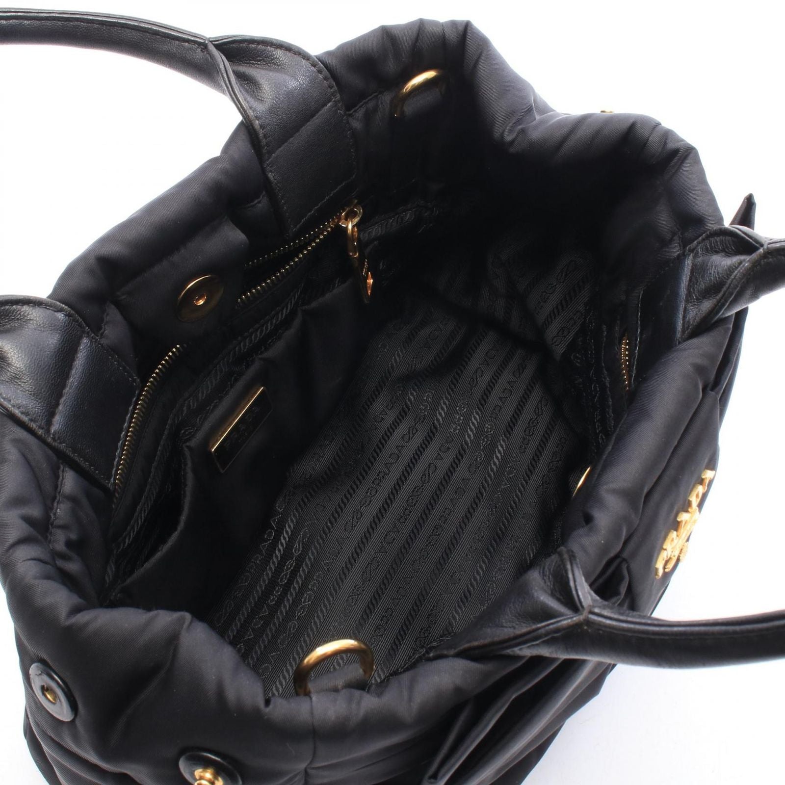 Prada Handbag Tessuto Bomber 2-Way Black Nylon Leather Ribbon — view 3