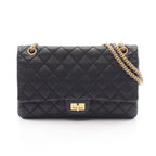 Chanel Shoulder Bag 2.55 Quilted Double Flap Black Leather Chain
