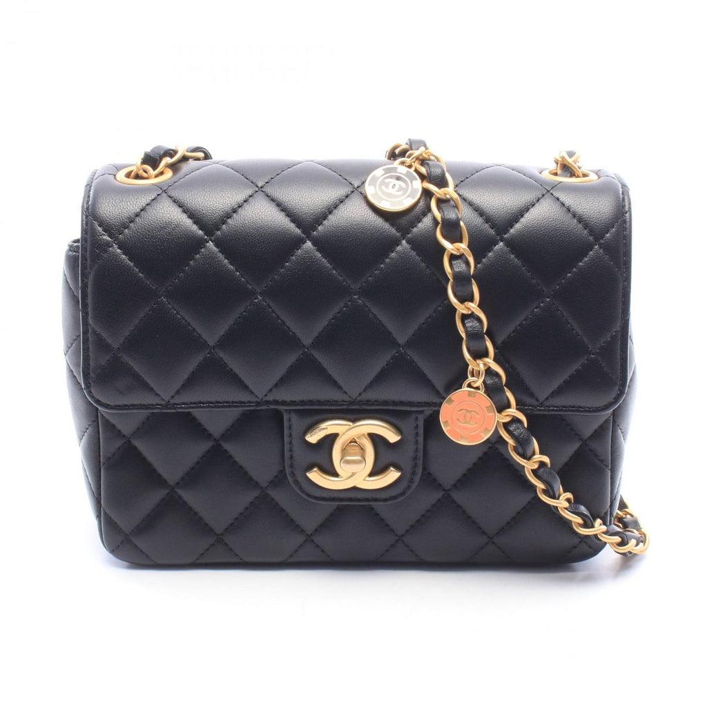 Chanel Shoulder Bag Mini Quilted Black Lambskin Chain
