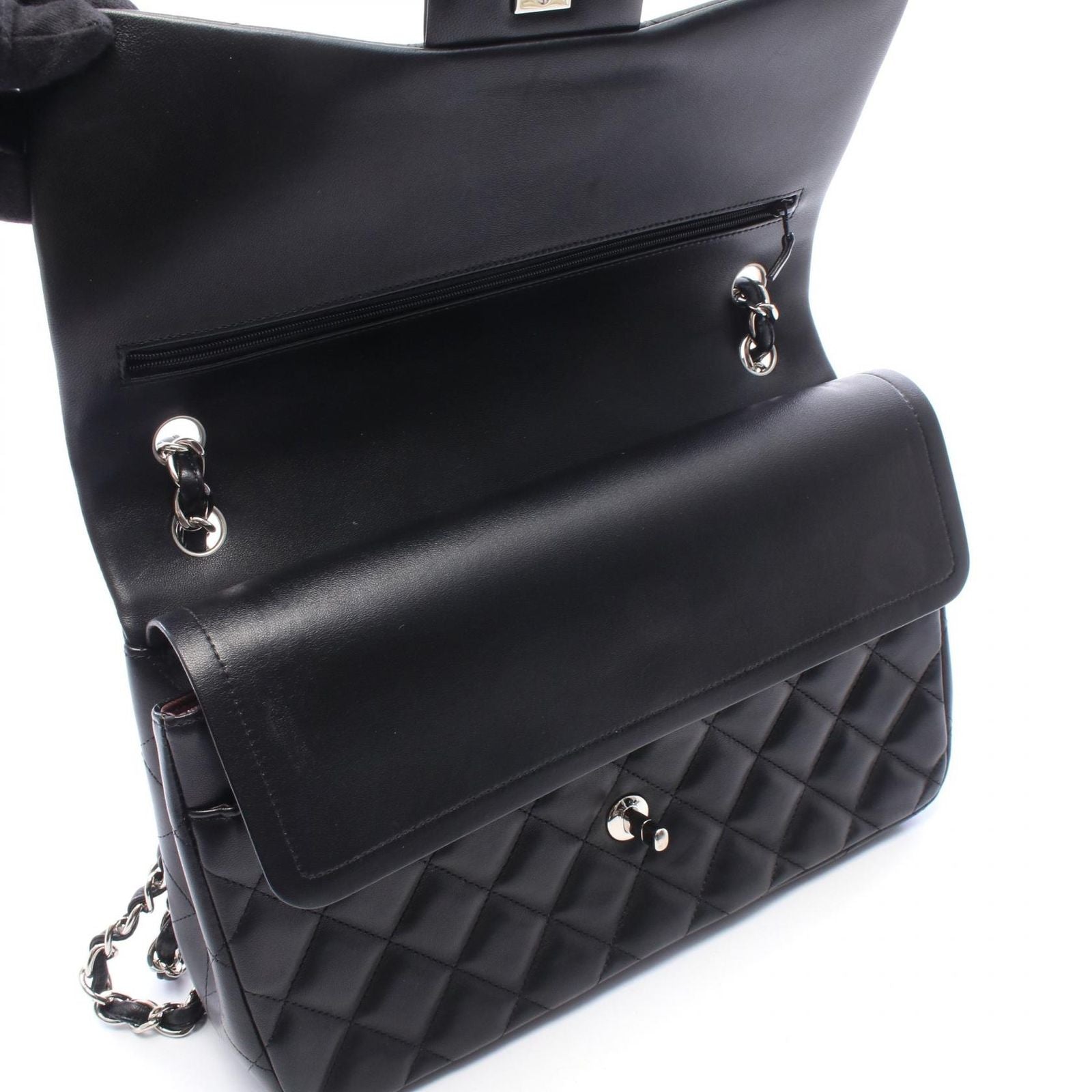Chanel Shoulder Bag Maxi Quilted 30 Classic Large Double Flap Black Lambskin — view 8