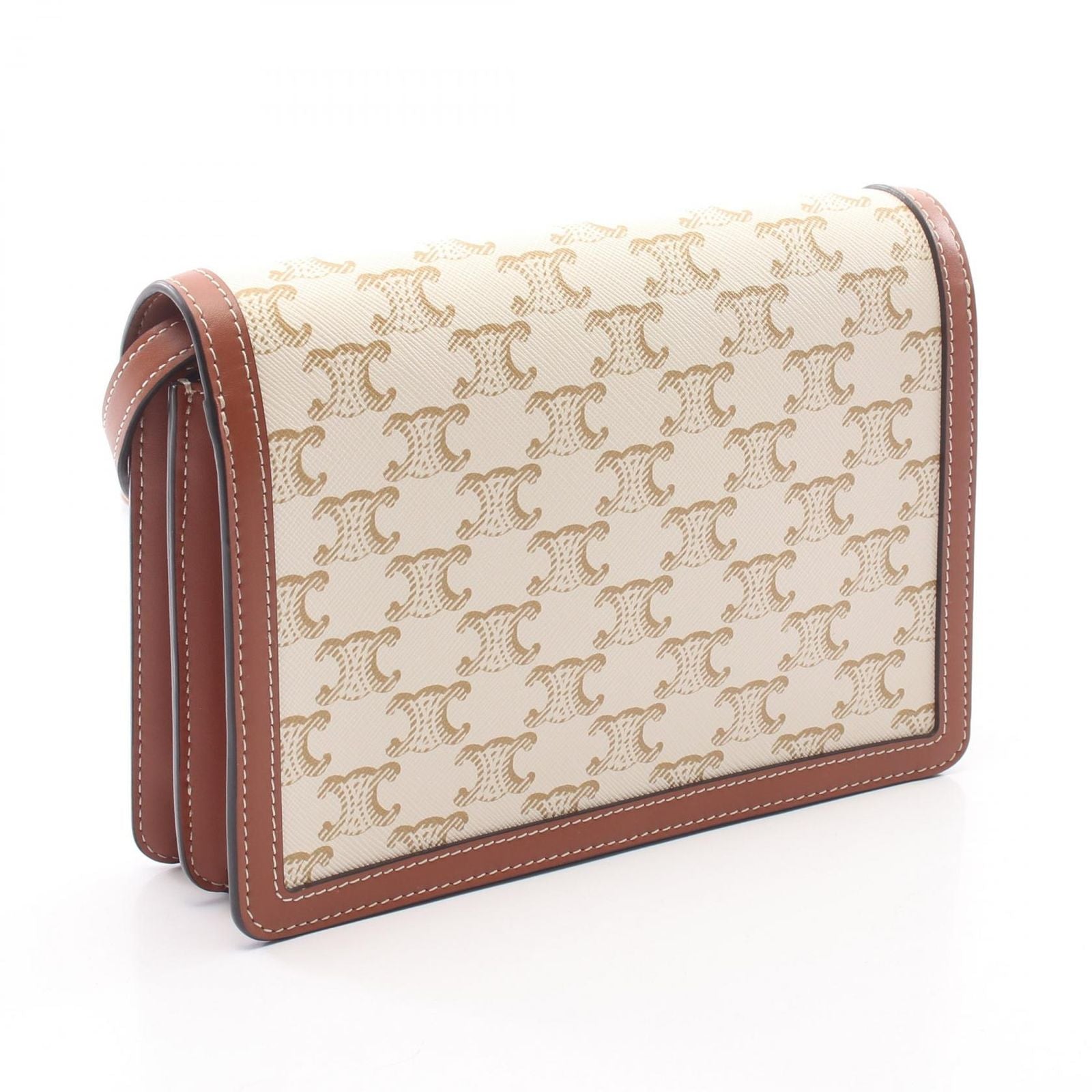 Celine Shoulder Bag Triomphe White Brown Beige Leather Envelope — view 2